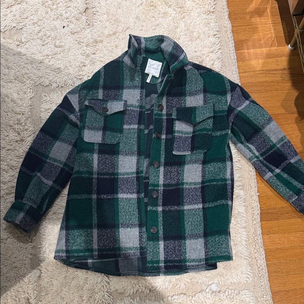 Avec Les Filles women’s NWOT Button-Up Green Blue and Grey Plaid Jacket